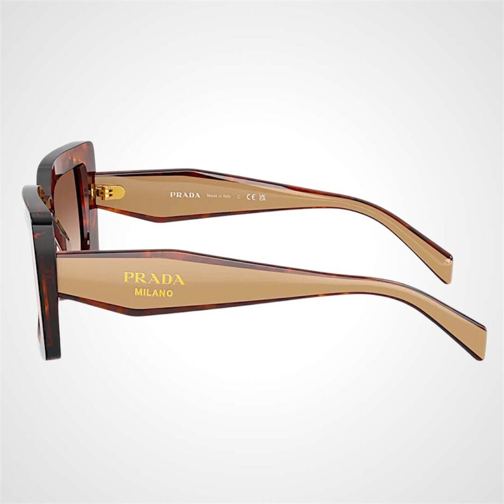 New PRADA Sunglasses Brown Beige Caramel Tortoise Gold Symbole Womens Rectangle - Picture 4 of 5